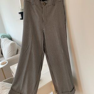 Zara Plaid Wide Leg Cuffed Ankle Trousers Size S